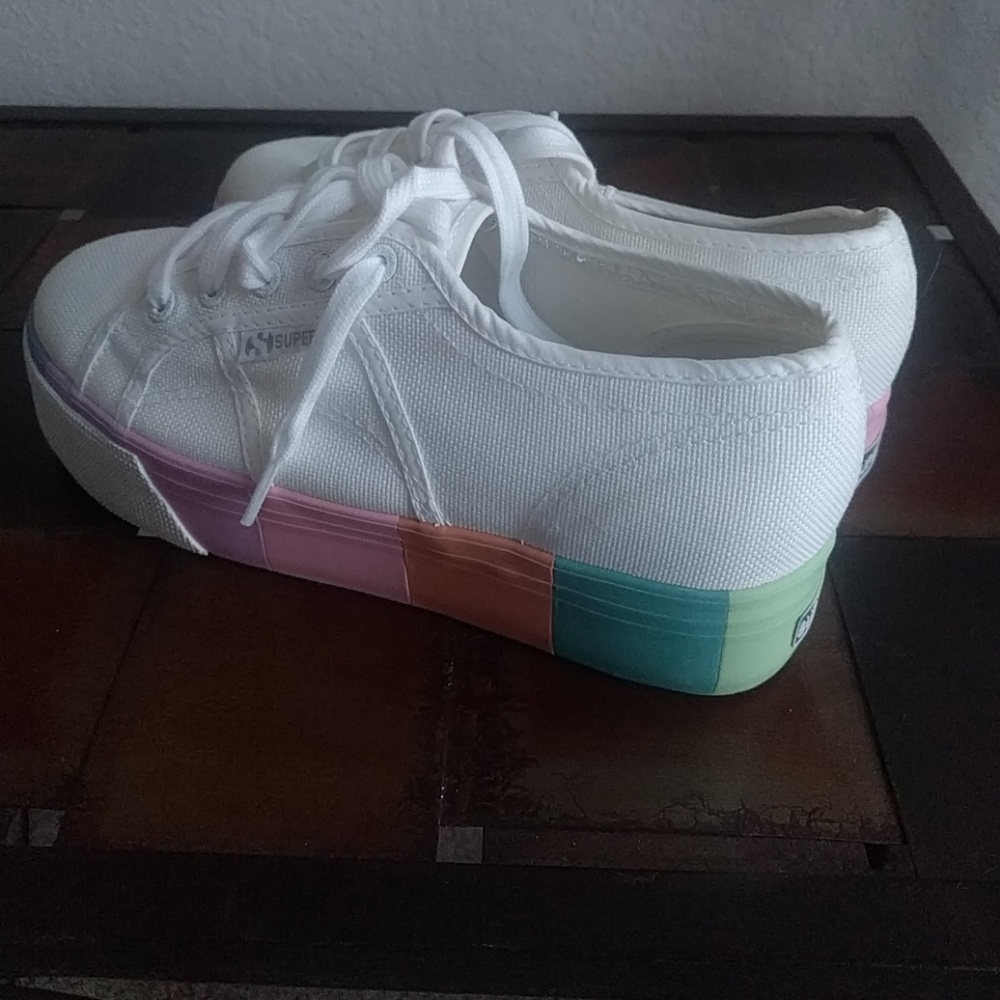 White Platform Shoes - Rainbow Superga